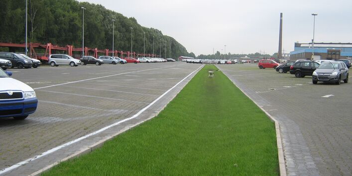 Grüner Sickerstreifen auf Parkplatz