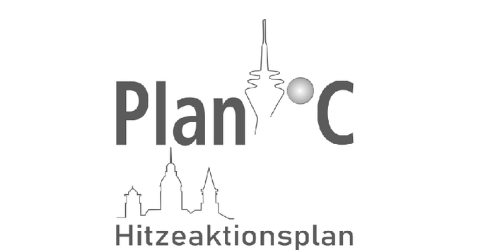 Logo des Projekts Plan °C mit Schriftzug und angedeutete grafische Darstellung von Stadt.