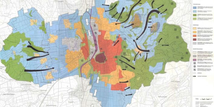 Karte stellt das Stadtklima dar