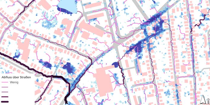 Karte, die Regenwasserabflüsswege zeigt