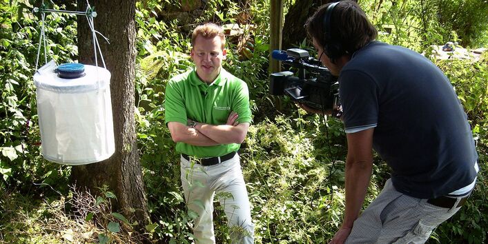 Personen stehen im Wald