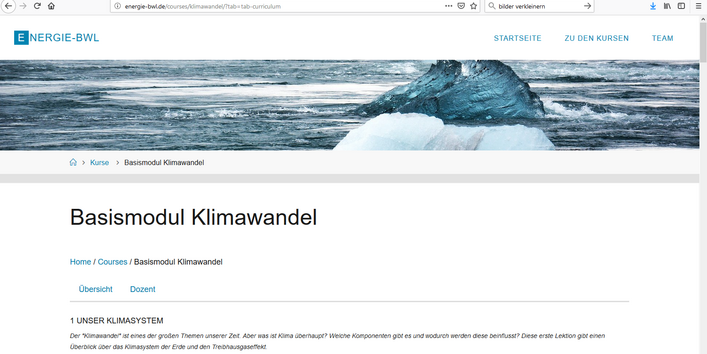 Screenshot Basismodul Klimawandel: Unser Klimasystem