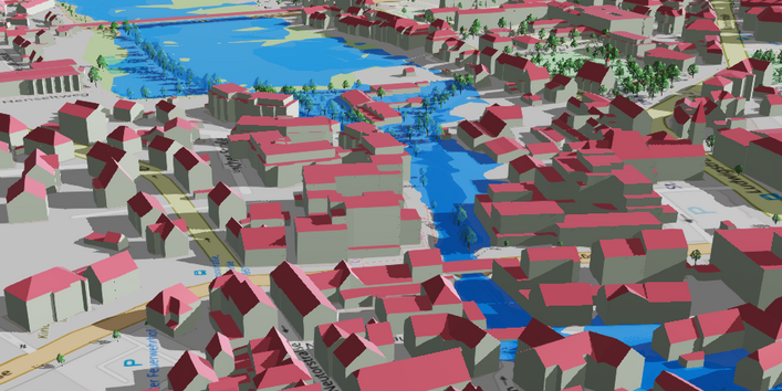 Es wird das Szenario eines häufigem und Jahrhundert Hochwasserereignisses dargestellt. 