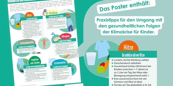 Das Bild zeigt das Poster, welches im Rahmen des Programms KlimaGesundheit - Aktiv für Kitas entwickelt wurde. 